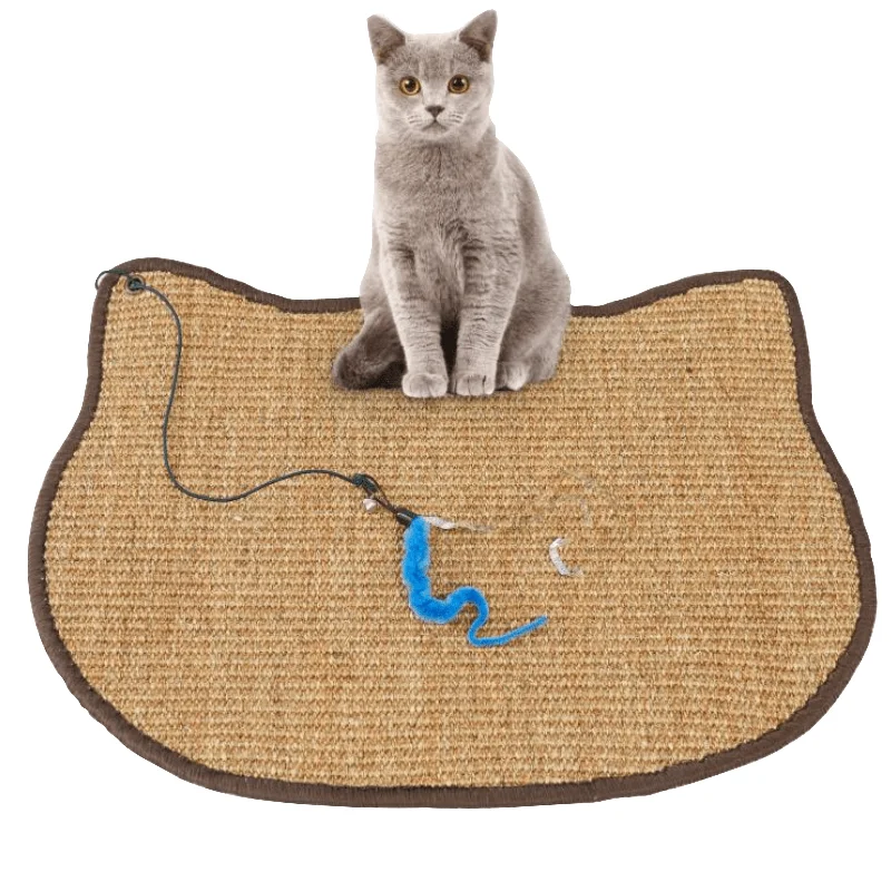 Cat Scratching Sisal Mat with Feather Bell Toy