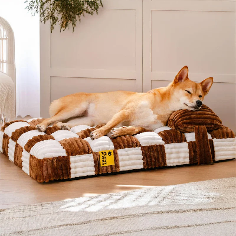 Handmade Plush Chessboard Orthopedic Support Dog Bed with Pillow