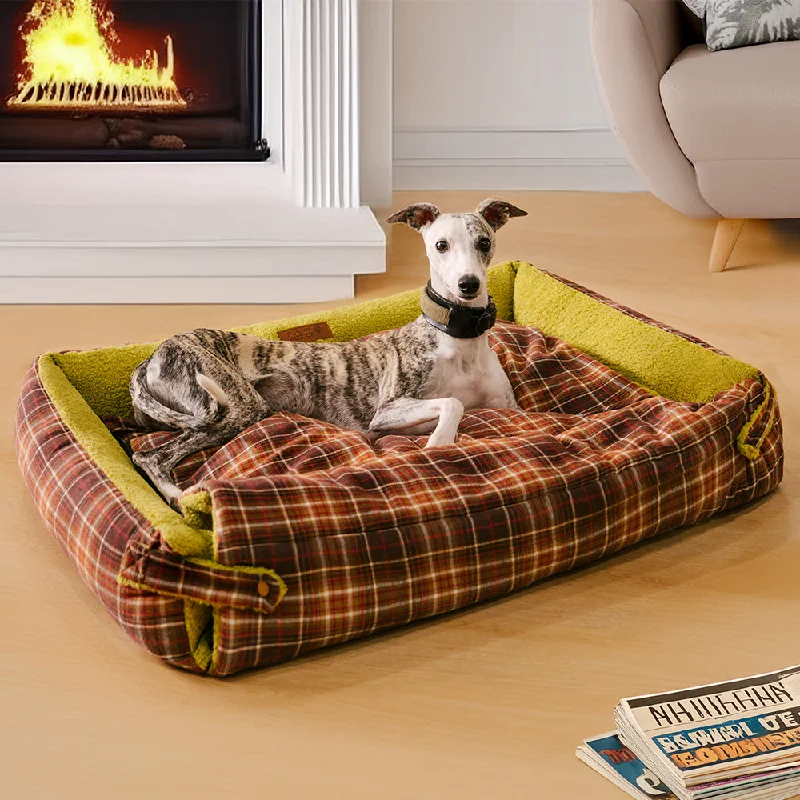 Large Washable Vintage Tartan Folding Blanket Dog Beds - Avocuddle