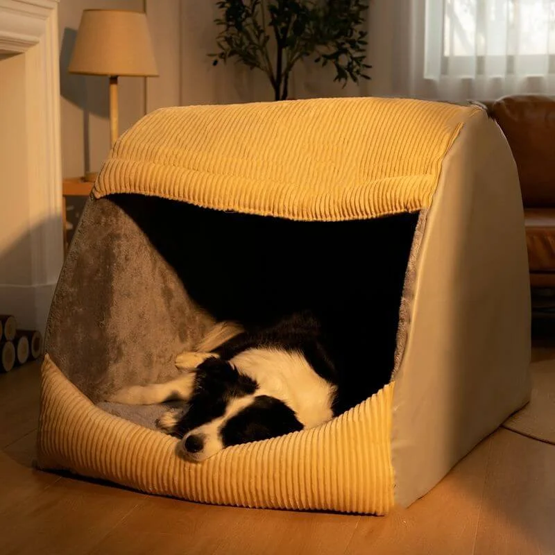 Warm Flannel Detachable Semi-Enclosed Large Dog Tent Bed