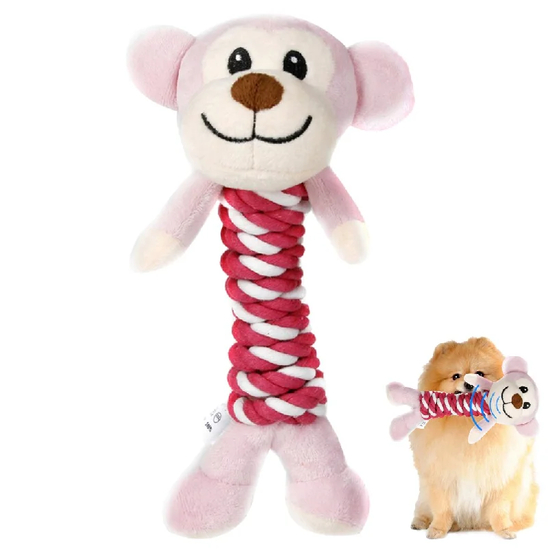 Chew Squeaker Pet Toys Plush Bear With Rope