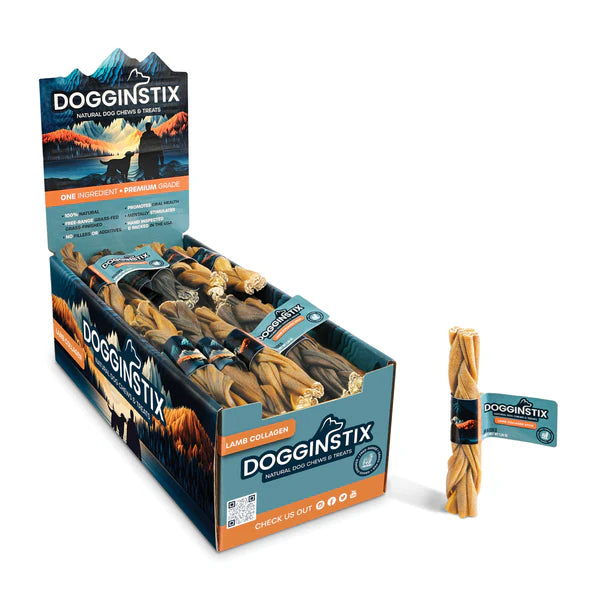 DOGGINSTIX Braided Lamb Collagen 6" Natural Dog Chews & Treats