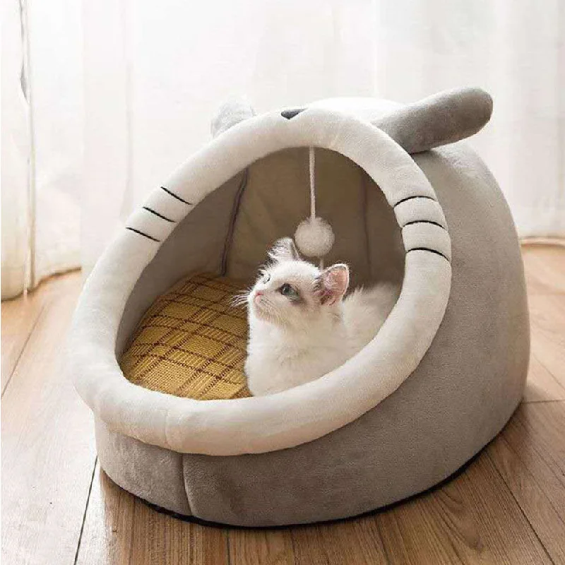 PAWS ASIA Factory Large Grey Indestructible Anti Anxiety Half Open Pet Cat Bed House Toy Dog