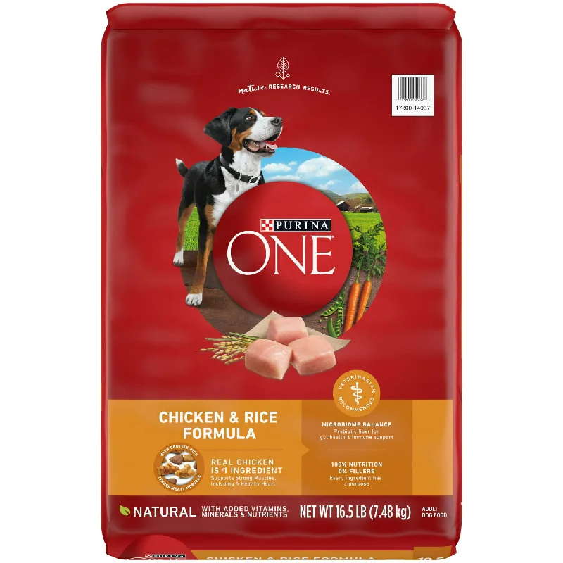 Purina One Dry Dog Food for Adult Dogs Chicken and Rice Formula, 16.5 lb Bag