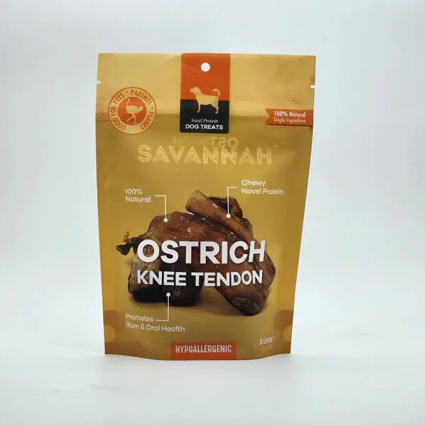 Savannah Chewy Ostrich Knee Tendon. Long-lasting, Natural Dog Chew Treat