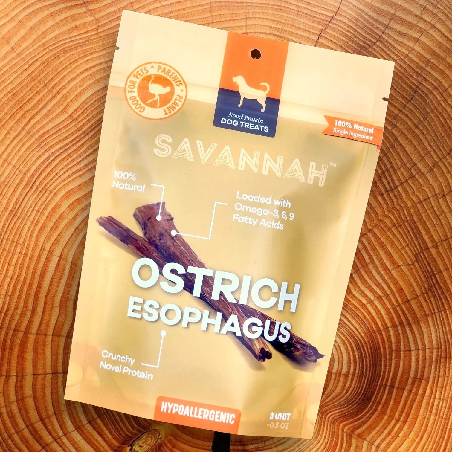 Savannah Crunchy Ostrich Esophagus Cuts. Light-weight, Natural Dog Chew Treat