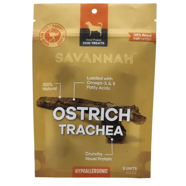 Savannah - Crunchy Ostrich Trachea Cuts. Light-weight, Natural Dog Chew Treat