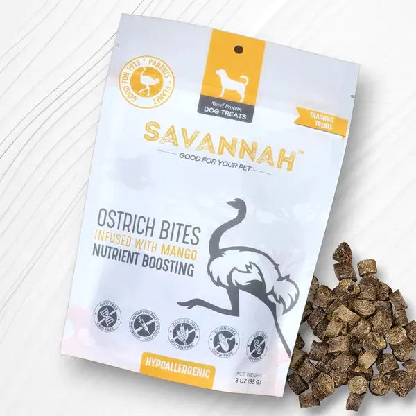 Savannah - Hypoallergenic Ostrich Bites. Dog Treats with Nutritious Mango 3oz