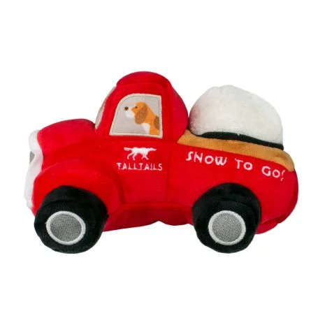 Tall Tails Plush Red Truck Snowball Squeaker Dog Toy 8"