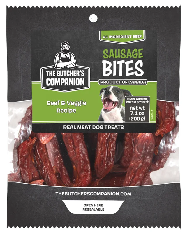 THE BUTCHER'S COMPANION Sausage Bites Beef & Veggie Recipe Real Meat Dog Treats 200g