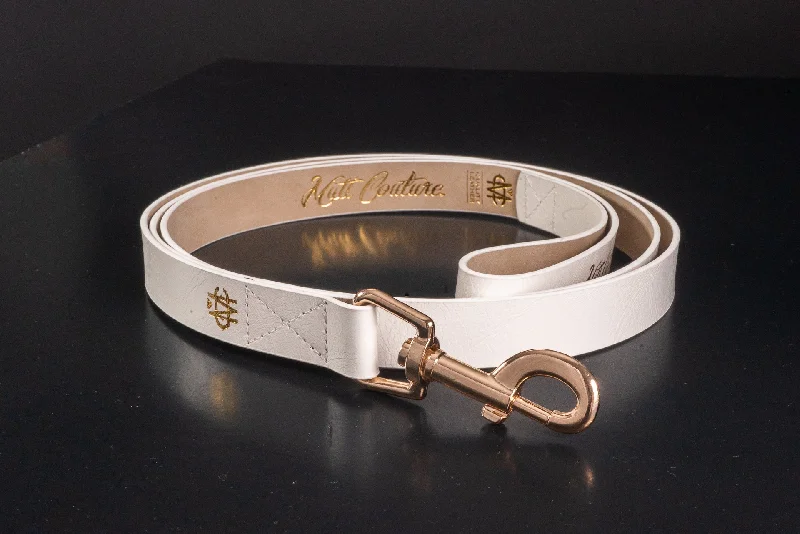 White Leather Dog Leash With Gold Hardware