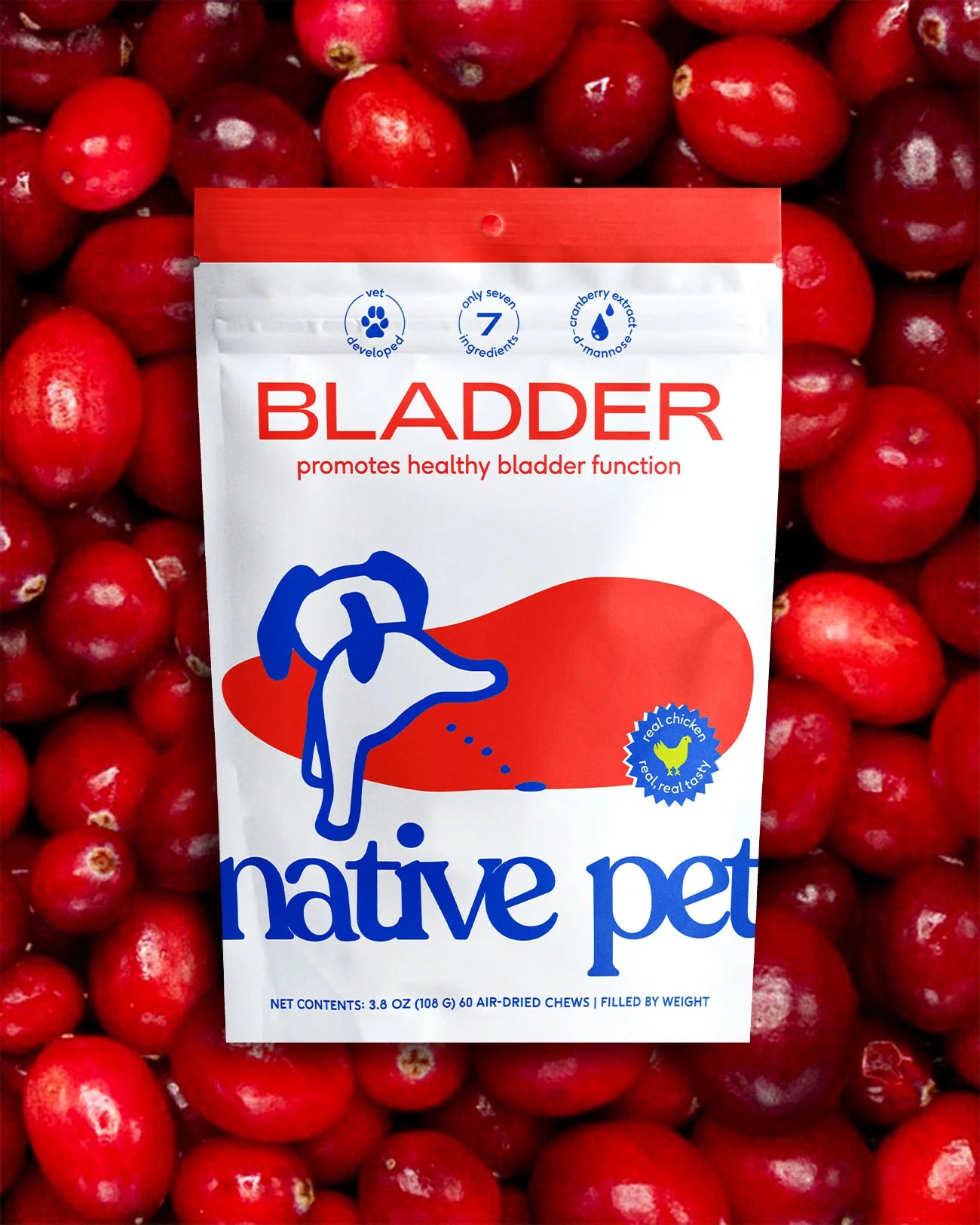 Native Pet Air Dried Chicken Chews Bladder Supplement (1.9 OZ Bag)