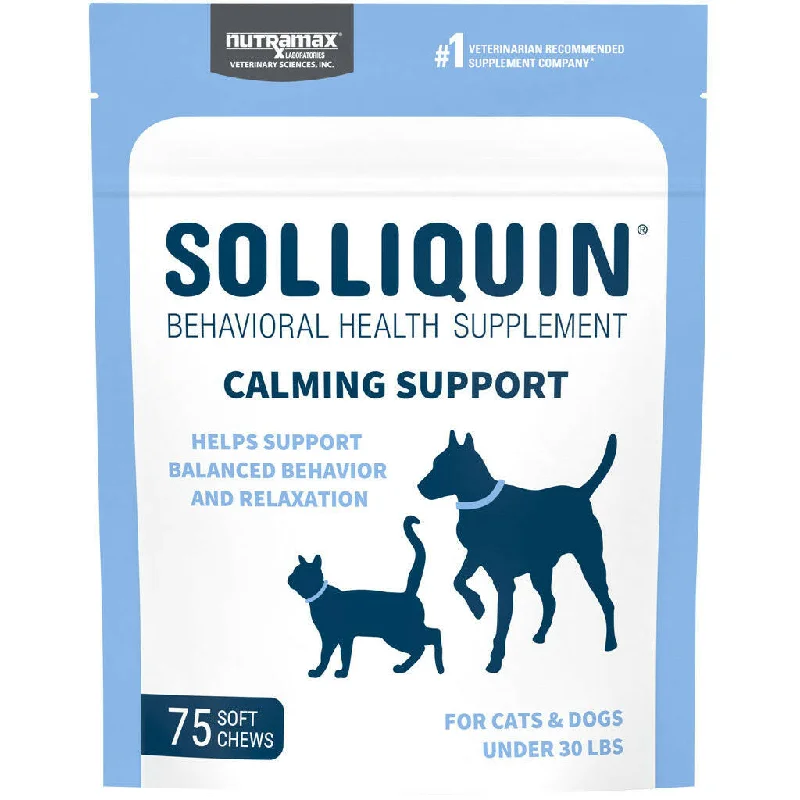 Nutramax Solliquin Calming Behavioral Health Supplement for Small to Medium Dogs and Cats - With L-Theanine, Magnolia / Phellodendron, and Whey Protein Concentrate, 75 Soft Chews